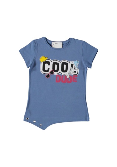 Liay Moda Cool Dude Baskılı Kız Çocuk Tişört Mavi