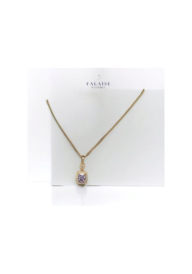 Lila Baget Taşlı Kolye&küpe Set - Altın Lila