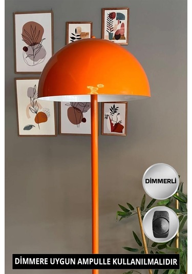 Dimmerli Işığı Ayarlanabilen Işığı Artırılıp Azaltılabilen Turuncu Metal Lambader Turuncu