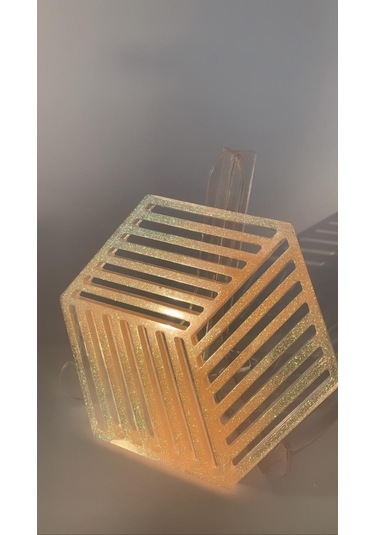 Turuncu Simli Süslemeli Epoksi Bardak Altlığı Geometrik Desen Turuncu