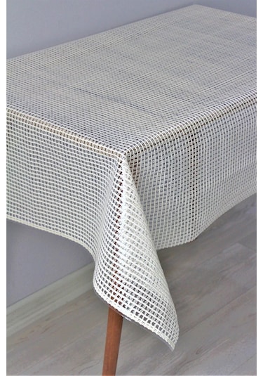 Pvc Şeffaf Kaplama Silinebilir Masa Örtüsü Örgü Hasır Krem