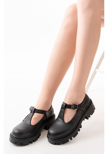 868-757 Siyah Günlük Yüksek Tabanlı Loafer Ayakkabı Beyaz