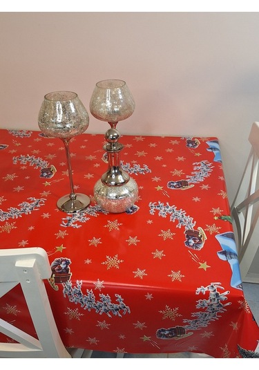Yeni Yıl Desenli Elyaflı Pvc Masa Örtüsü Silinebilir Ve Su Geçirmez Muşamba Mrl134a Kırmızı