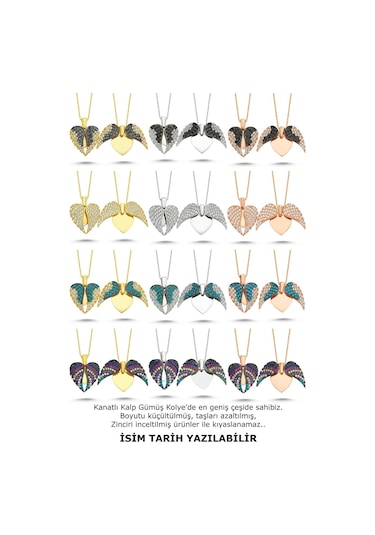 Aşkın Kanatları Gümüş Kalp Kolye Isim Kolye Isimli Kolye Wsn149B