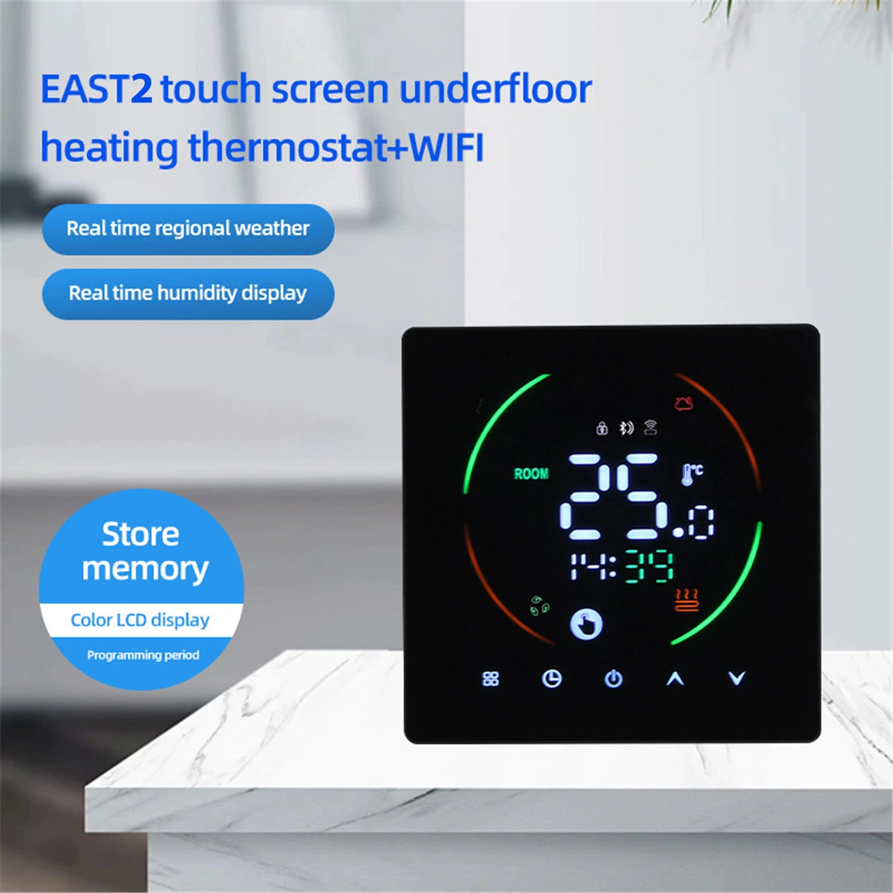 Dofolink East2-16a Siyah Akıllı Isıtma Termostati, Wıfı İle Uzaktan Kontrol, Nem Ve Hava Durumu Göstergeli, 16a Elektrikli Yeraltı Isıtma İçin