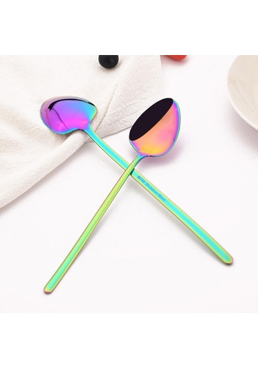 6 Adet Mavi Altın Çay Kaşığı Seti 18/10 Paslanmaz Çelik Çay Kaşığı Gümüş Küçük Tatlı Kahve Kaşığı 5.5 İnç Yeşil - Gümüş