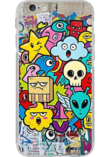 Apple Uyumlu iPhone 6s İle Grafiti Doodle Tasarımlı Şeffaf Silikon Kılıf Şeffaf