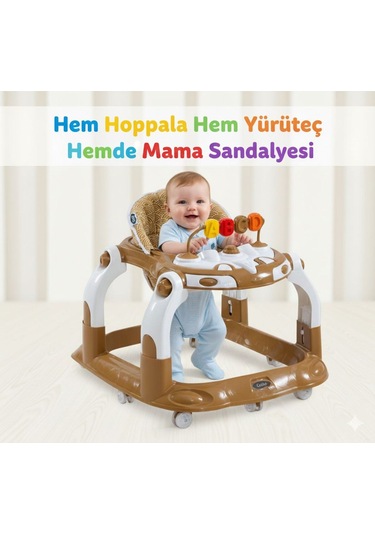 Kornalı Oyuncaklı Mama Tablalı Zıp Zıp Hoppala Yürüteç & Örümcek & İlk Adım