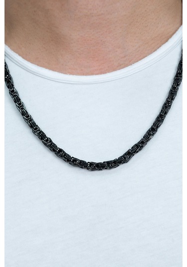 Siyah Kral Erkek Çelik Zincir Kolye 5 Mm 55 Cm Ck11 Siyah