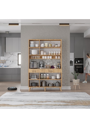 Maya Kahve Köşesi Çok Amaçlı Dolap Kiler Mutfak Dolabı Çam 105 Cm Çam