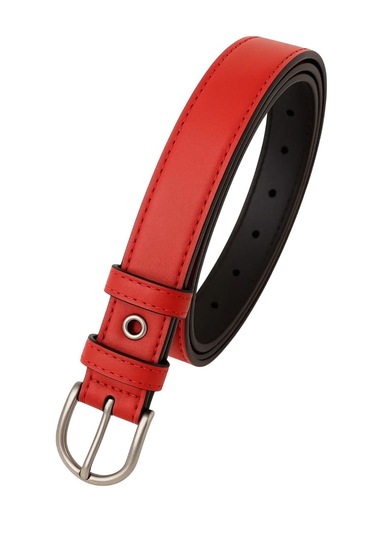 Kadın Kemer Kırmızı Deri Kumaş Ve Kot