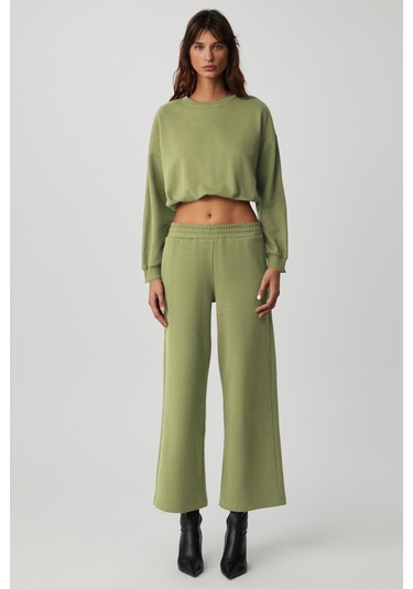 DEWANNA Kadın Uzun Kollu Crop Yeşil Eşofman Takımı