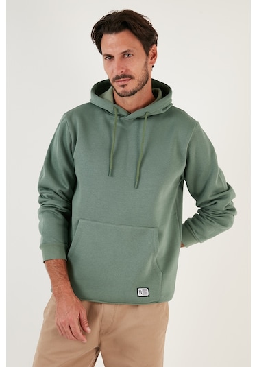 Buratti Regular Fit Kapüşonlu Kanguru Cepli Içi Tüylü Yumuşak Şardonlu Erkek Sweat 5905281 Açık Yeşil