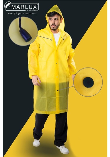 Marlux Unisex Su Rüzgar Geçirmez Kapüşonlu Çıtçıt Düğme Eva Yağmurluk - Sarı - Lacivert