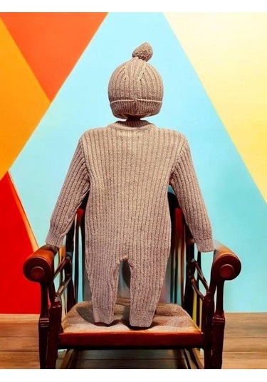 Bebek Örgü Fitilli Bereli Kışlık Tulum-15298 Gül Kurusu