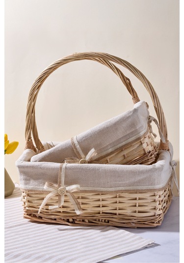 Salice Hasır 2 Li Piknik Sepeti Ve Organizer Bej Bej