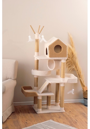 Kuara Bella Kedi Ağacı 3 Katlı Tırmalama Direği Yatak ve Oyuncaklı