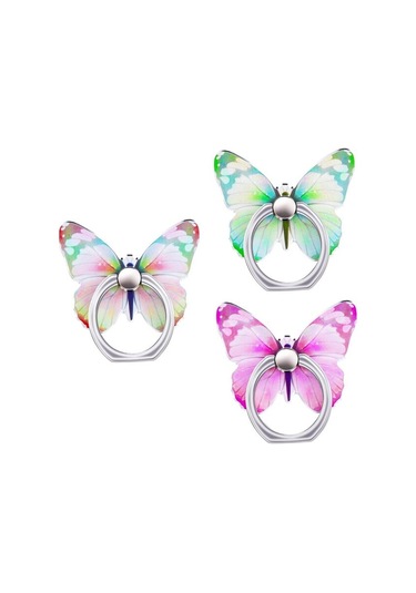 3 Paket Cep Telefonu Tutucu Halkaları Sevimli Kelebek Desenli Boyalı Metal 360 Dönebilen Cep Telefonu Tutucu Halkası Tokalı Pembe, Sarı, Yeşil