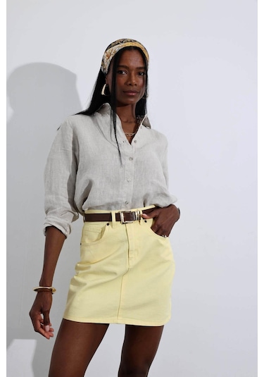 Sarı Mini Denim Etek Sarı