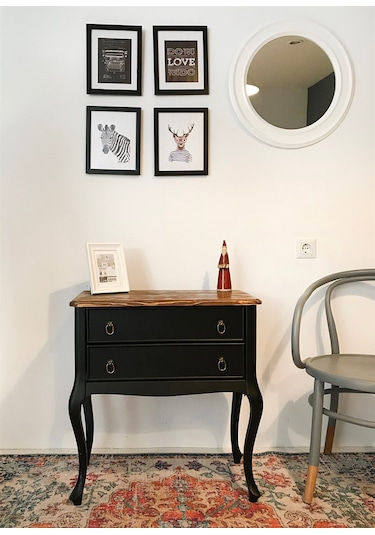 Wooding Masif 2 Çekmeceli Siyah Ceviz Komodin - Mini Konsol