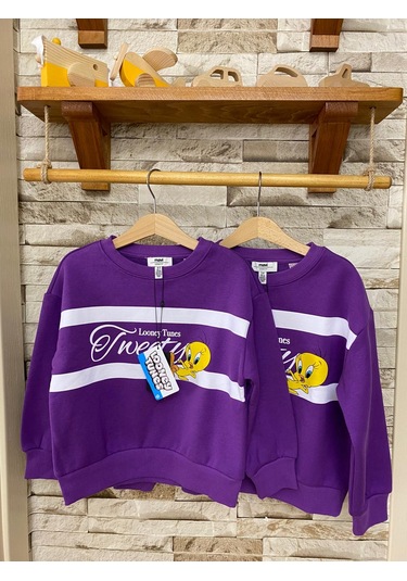 Aysbebe Tweety Baskılı Kız Çocuk Sweatshirt Mor AY-M7S10073-70633