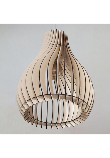 Vialux Modern Ahşap Bohem Rustik Avize Tekli Sarkıt Lamba Bej Bej