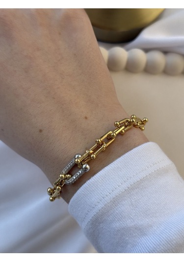 Çift Renk Tasarım Tıffany Bileklik Altın - Gümüş