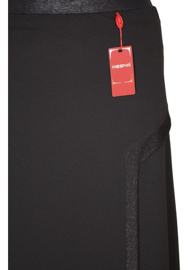 Hesna Kadın Talia Büyük Beden Sim Pervazlı Astarlı Siyah Çan Etek 001