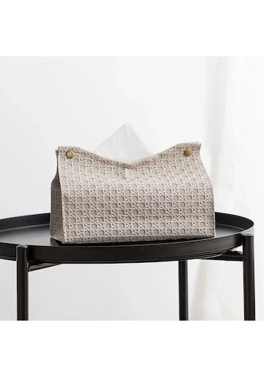 Beyaz Deri Doku Kutusu Ev Oturma Odası Çay Masası Pu Rattan Deri Doku Kutusu Mutfak Masaüstü İskandinav Peçete Tutucu Saklama Kutusu