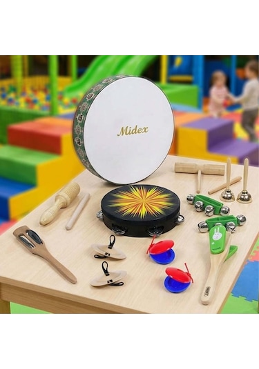 Midex Örf Aletleri Seti Small Paket Bendir Tef Marakas Zil Blok 10 Parça
