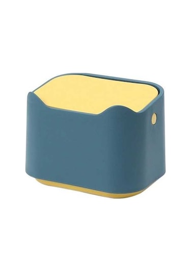 Tongxida 17,8 X 13 X 13,5 Cm İtmeli Masaüstü Çöp Kutusu Koku Önleyici Evcil Hayvan Kabı Sarı Mavi Mavi