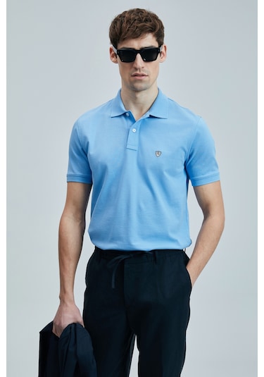 Lufian Erkek Laon Smart Polo T-shirt 111040206 Mavi Mavi