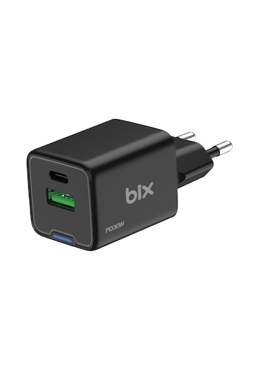 Bix BX2P30G GaN 30W Çift Portlu Şarj Cihazı Siyah