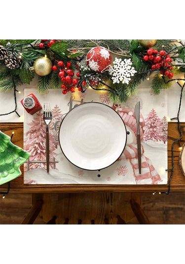 4 Adet Noel Ağaçları Kar Pembe Noel Amerikan Servisleri Kış Masa Örtüleri K Kırmızı-siyah Kırmızı - Siyah