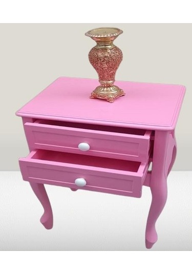 Komodin 90359model Klasik Kayın Aslan Ayak Parlak Pembe Lake Çift Çekmece El Yapım