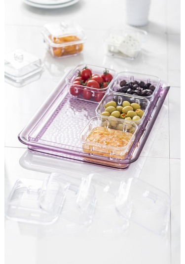 Akrilik Mürdüm 6 Lı Kapaklı Kahvaltılık Kahvaltı Seti & Saklama Kabı Cam Değildir Mürdüm