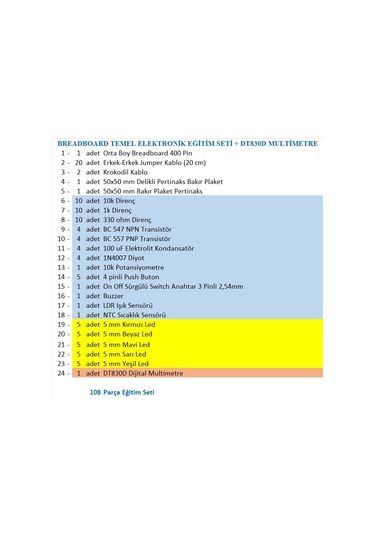 Breadboard Temel Elektronik Devre Eğitim Seti + Dt830d Multimetre