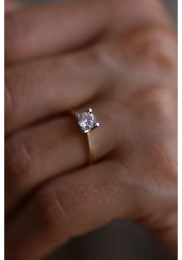 Yenigün Kuyumculuk 14 Ayar Altın Tek Taş Model Dört Tırnak Montürlü Yüzük Yzk14329