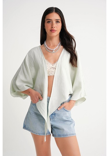 4723 Kadın Önü Bağlamalı Bolero Bluz Adaçayı Adaçayı