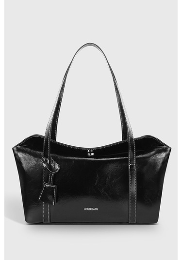 Rugan Siyah Kapaklı Bowling Omuz Çantası 270 Rugan Siyah