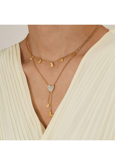 Sones Opk Gx2438 Paslanmaz Çelik Yığılmış Püskül Kalp Kolye Altın