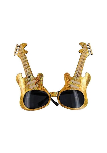 Altın Renk Rockn Roll Gitar Şekilli Parti Gözlüğü 15x15 Cm