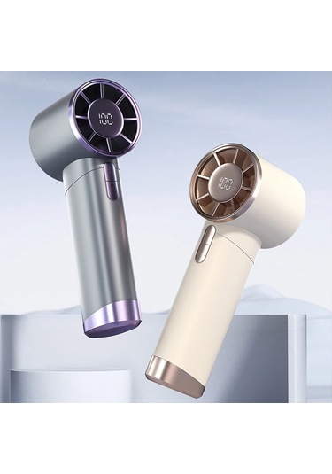 Mini Taşınabilir El Fanı 100 Hızı Turbo Masaüstü Fan Led Ekran İle Usb Pil Sey Whıte