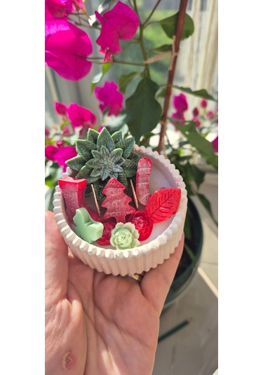 Yılbaşı Hediyelik Linda Kase Mum El Yapımı, Doğal Soya Mum Beyaz Kırmızı