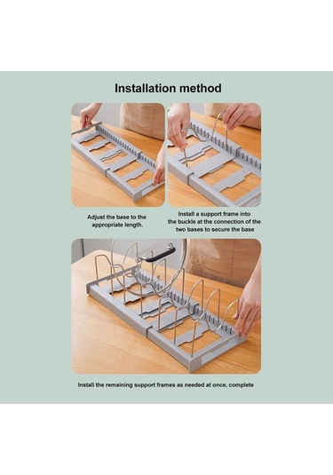 Geri Çekilebilir Ayarlanabilir Mutfak Depolama Rafı Tencere Kapağı Bulaşık Tava Depolama Standı - Gri