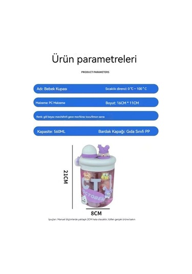 Pazly Maviçay Sızısı İle Büyük Kapasiteli Plastik Çiftçi Pipet Bardağı Mavi Mavi