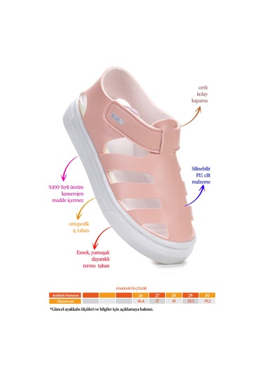 Kiko Kids Limba Cırtlı Kız Çocuk Sandalet Pudra Pudra