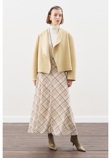 Desenli Tül Etek Bej Ekose Bej Ekose