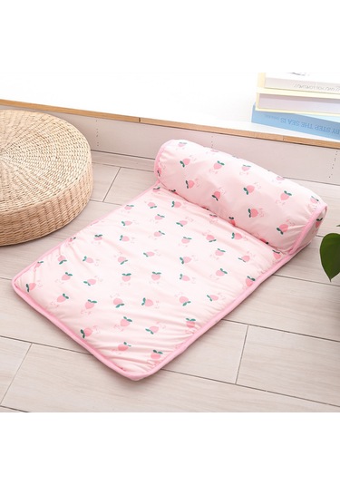 Vkemall Kedi Köpek Soğutucu Yastık Buz İpek Dokuma, Yastıklı, Kaymaz Altı, Makine Yıkama Uygun, Pembe Kiraz Desenli, S Boyut 60x40cm
