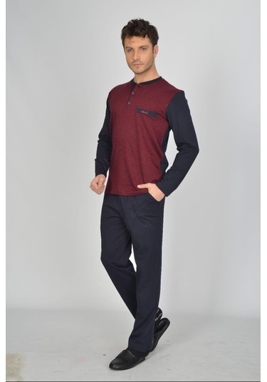 Ancelo Erkek Uzun Kollu Pamuk Çeyiz Pijama Takım 1069 Bordo